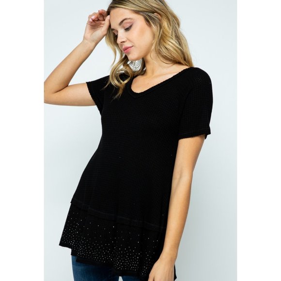 Vocal Waffle Knit Swing Top Sparkle Bling - Picture 8 of 11